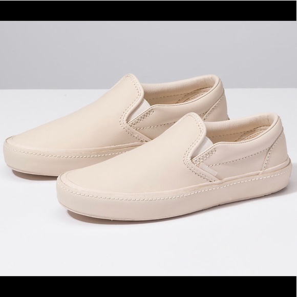 vans beige leather slip ons vans beige leather slip ons
